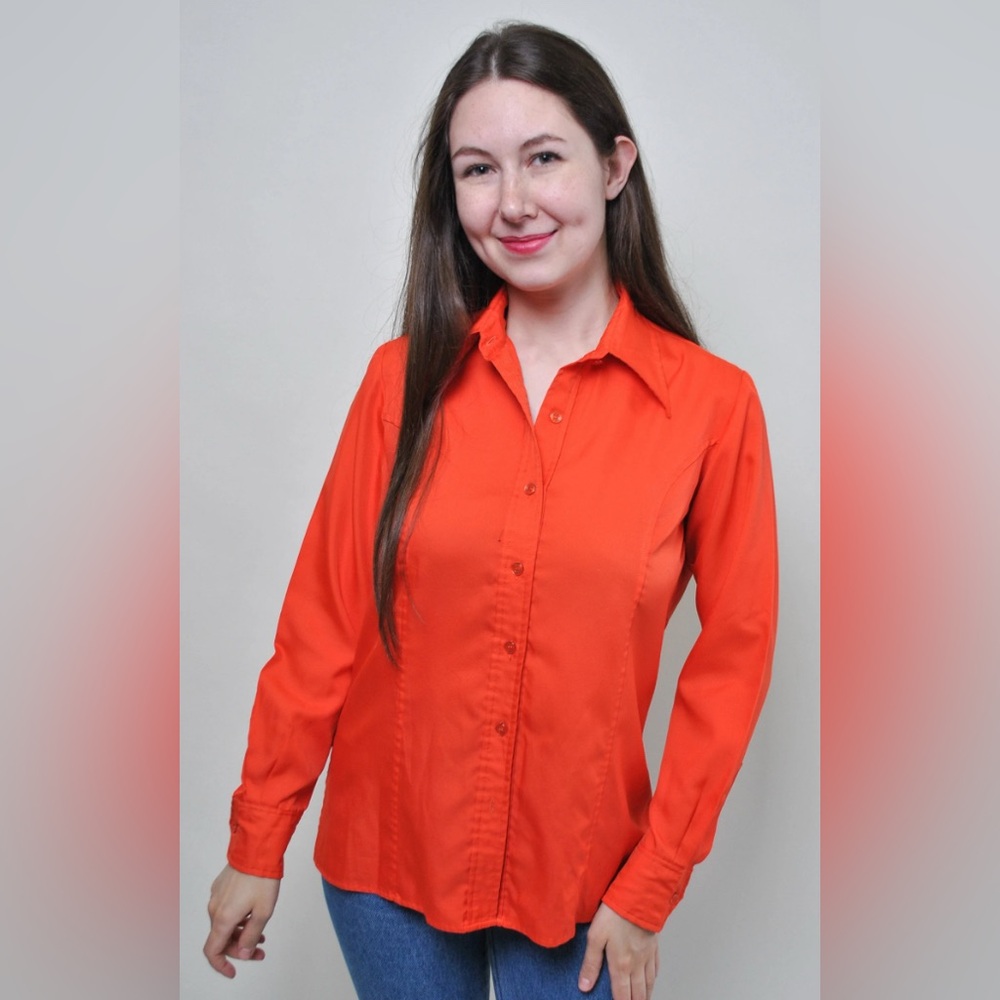 Dalia Collection Red Long Sleeve Button Down Shirt Size S